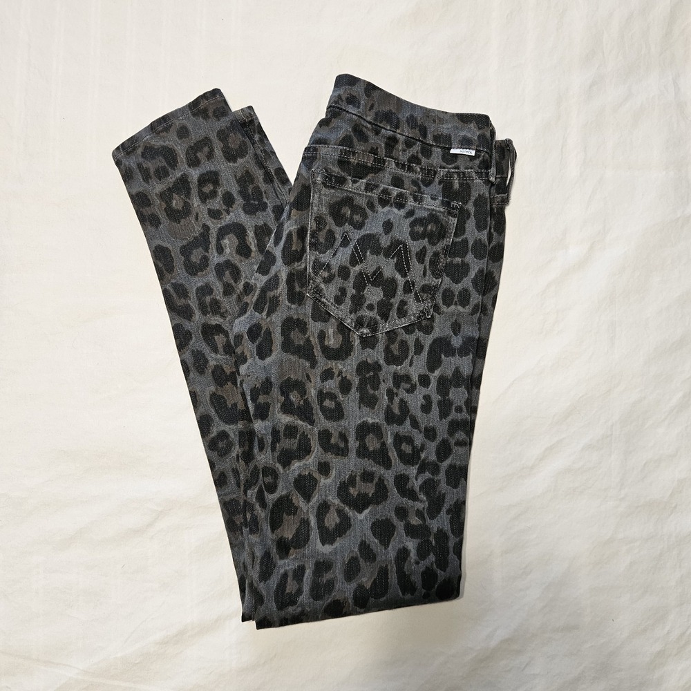 Mother Jeans Womens 27 Gray Leopard Print The Looker Paw Skinny Made USA